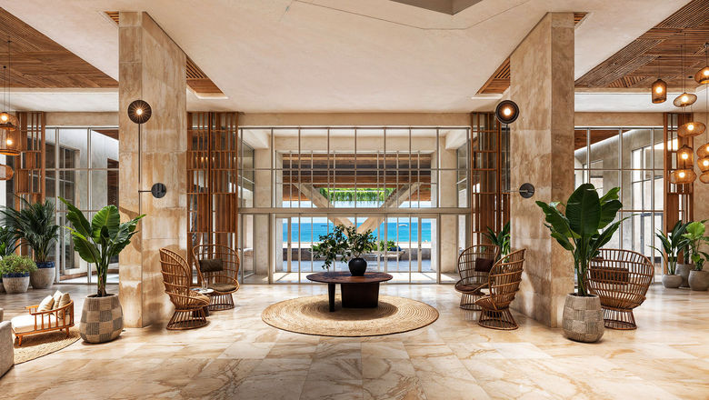 Luxury hotel lobby with ocean view in Monrovia Liberia