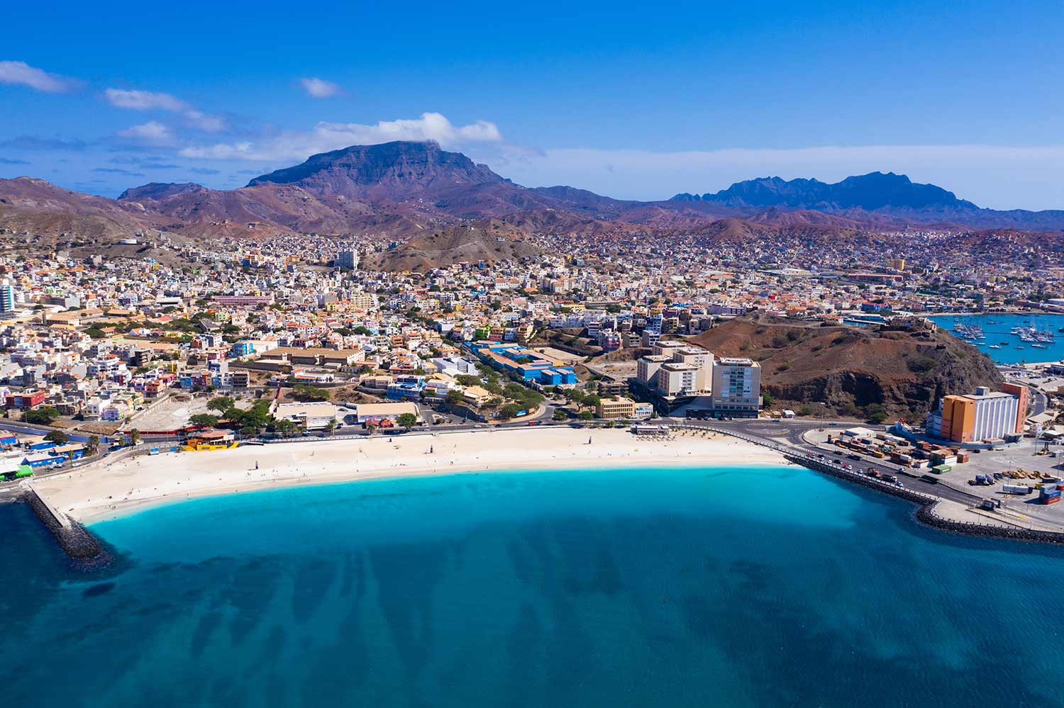 Aerial view of a tropical beach resort along the Liberian coastline in West Africa