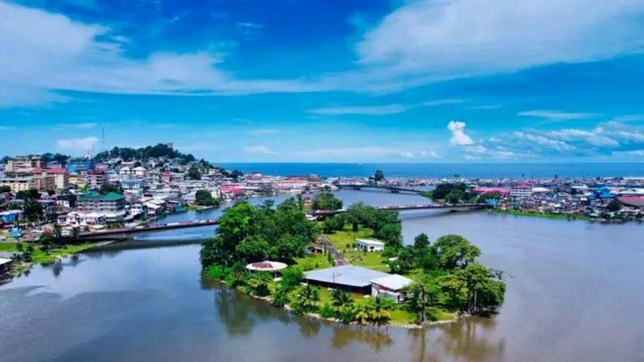 Aerial view of Monrovia Liberia coastline with Atlantic Ocean