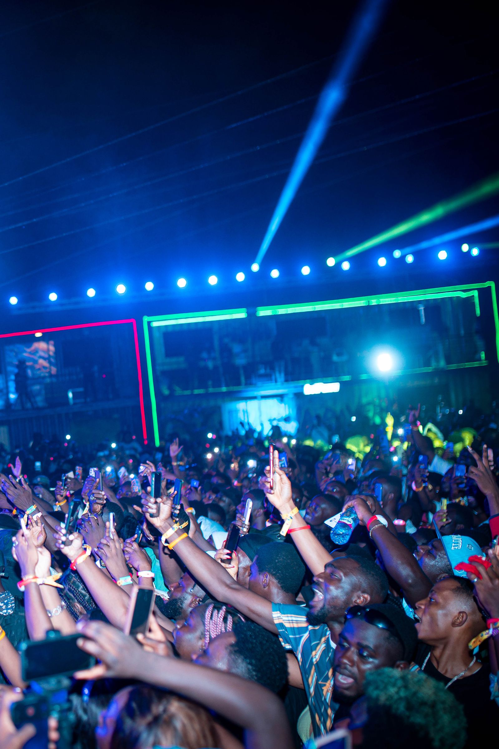 Live music performance at a Monrovia Liberia nightclub with colorful lights