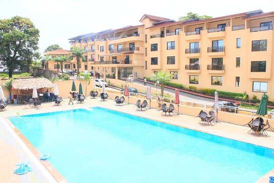 Modern hotel pool overlooking the ocean in Monrovia Liberia