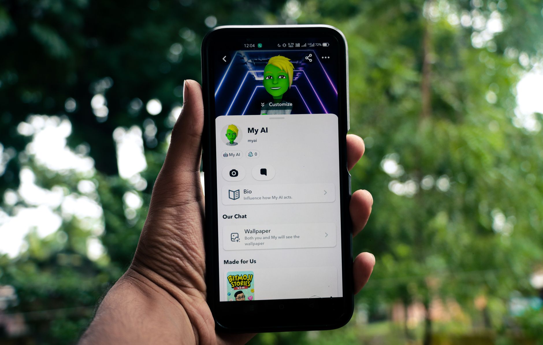 smartphone displaying social media apps with AI writing interface