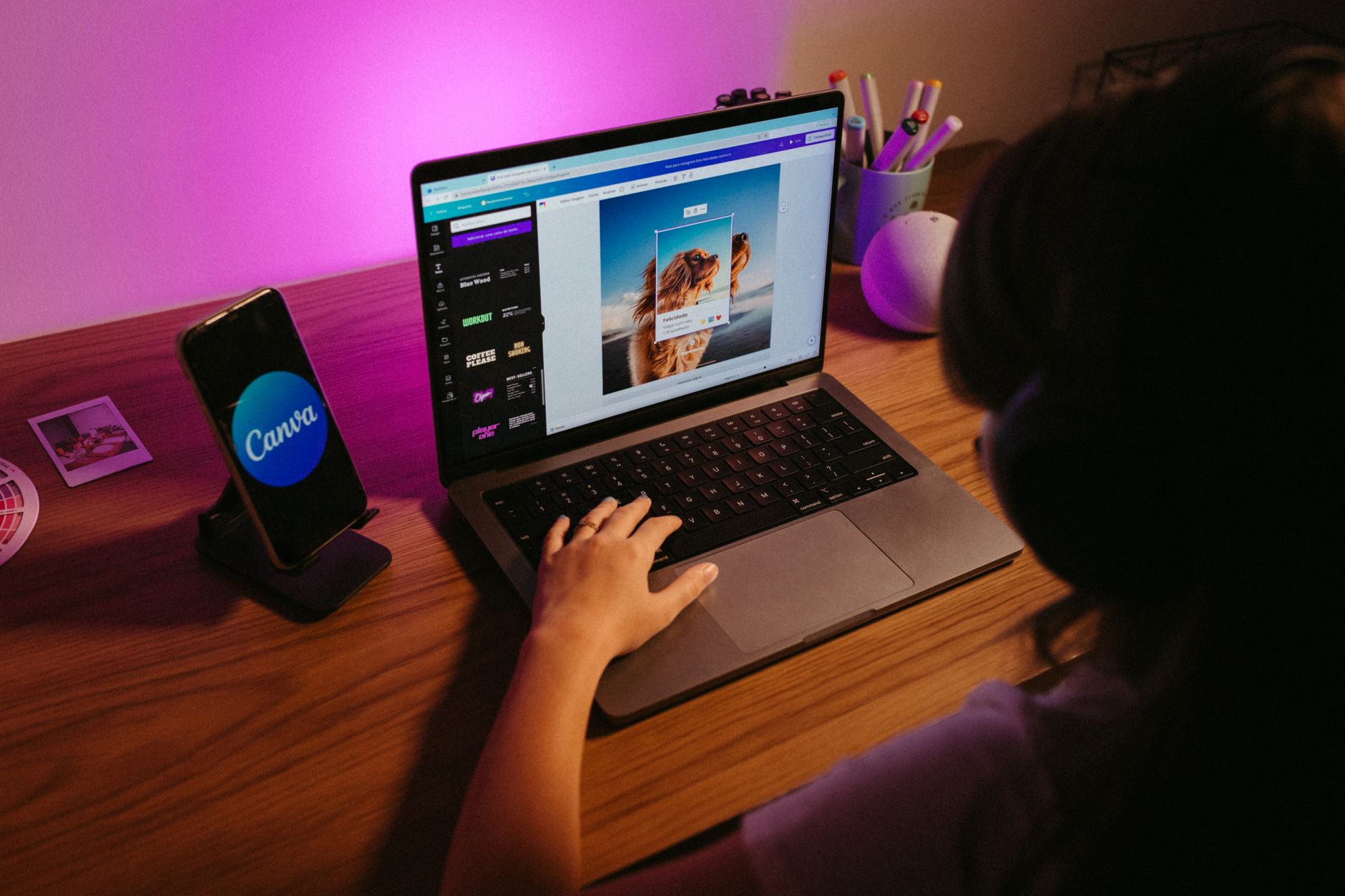 Canva Magic Write AI tool generating captions alongside visual designs