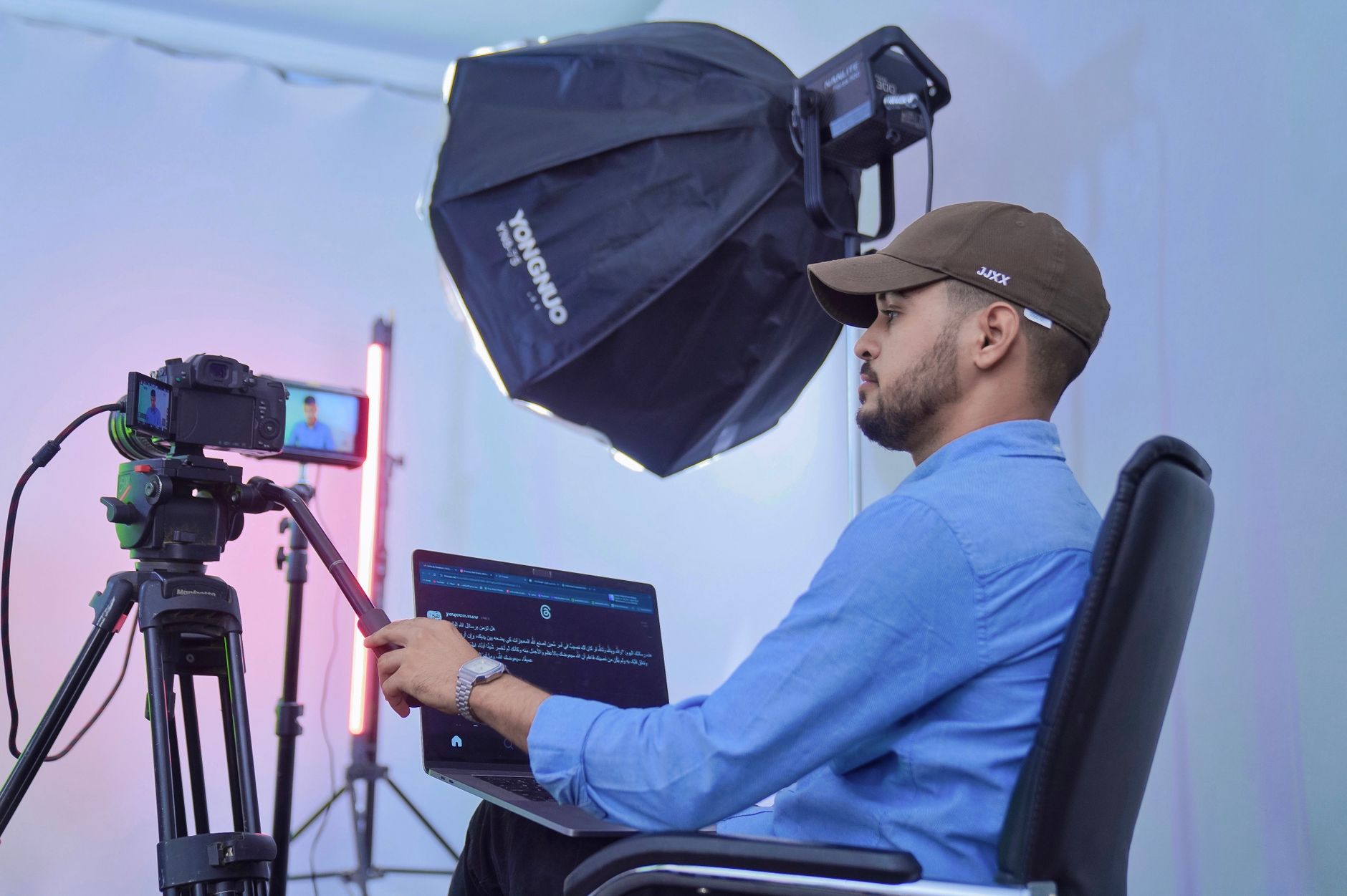 Creator reviewing TikTok video transcript on laptop