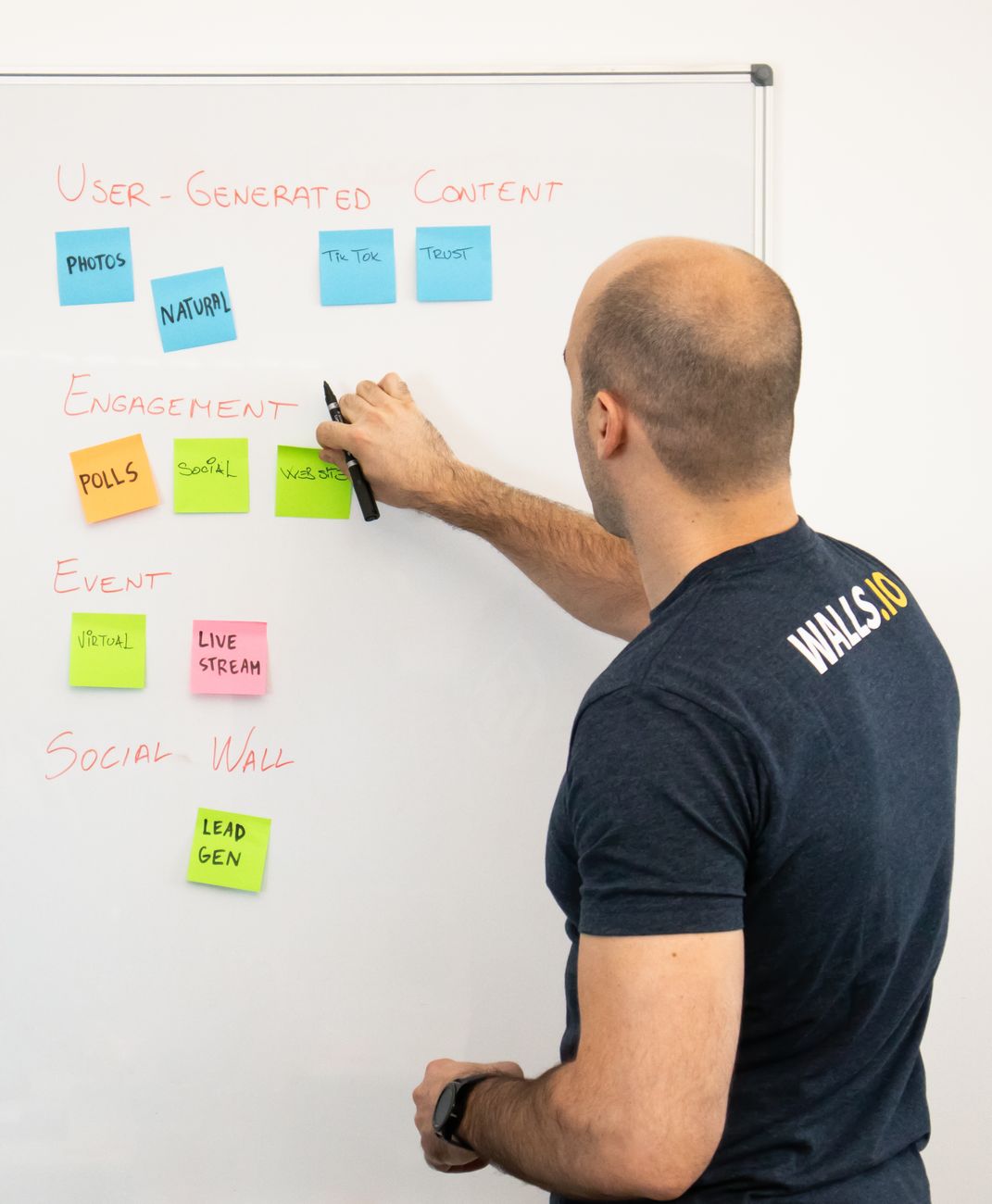 Brainstorming content ideas with AI on a whiteboard and laptop