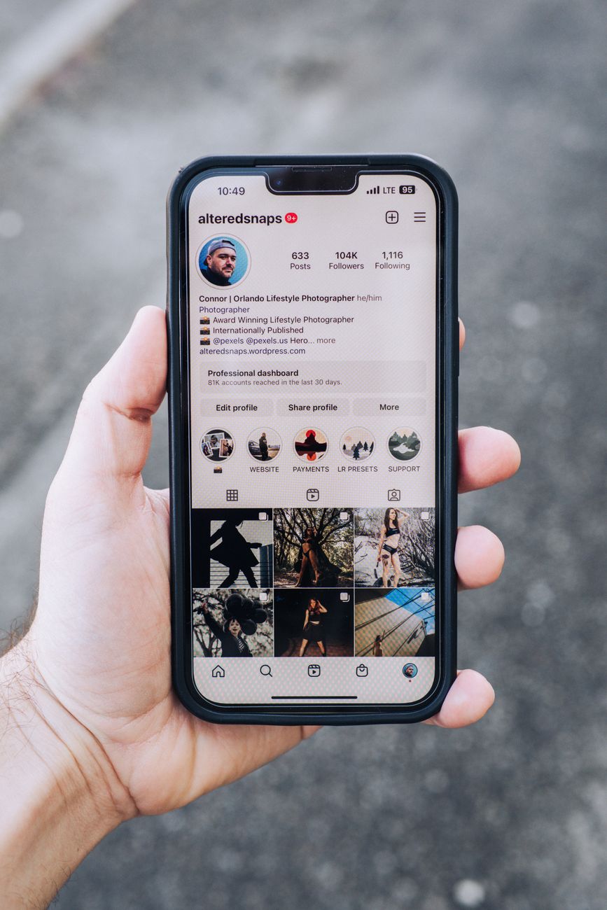 Instagram feed grid showing variety of photo caption styles and content types