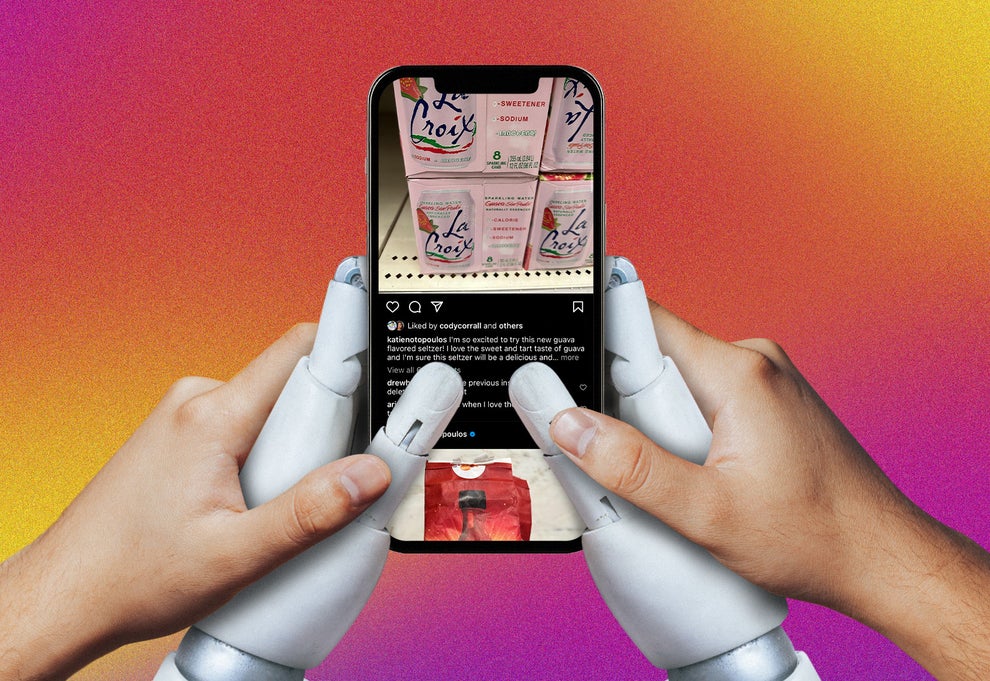AI writing captions for Instagram posts on a smartphone