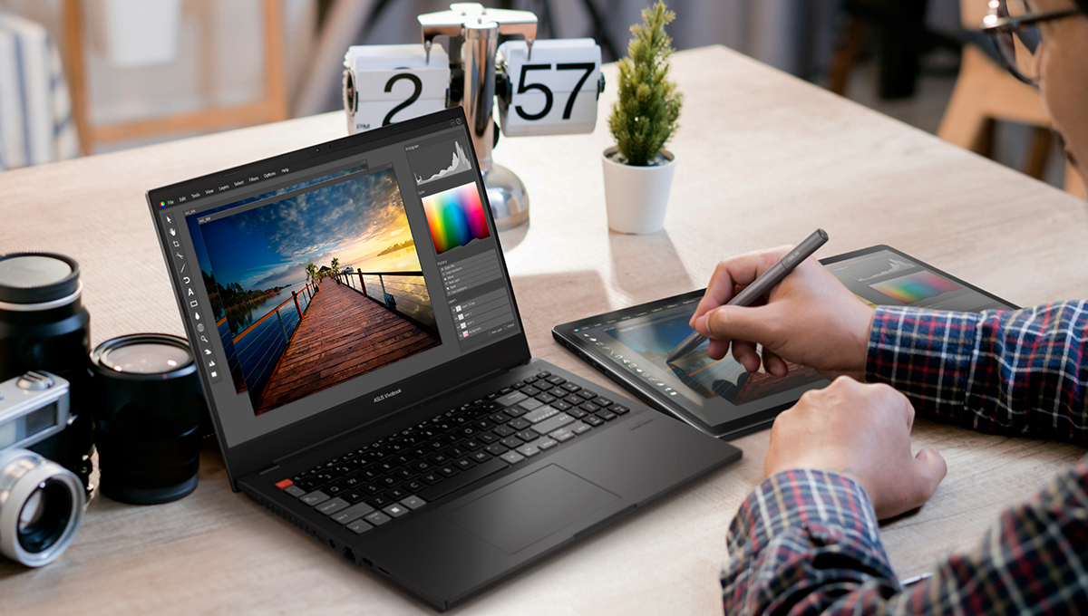 Creator on laptop drafting Instagram captions using an AI tool