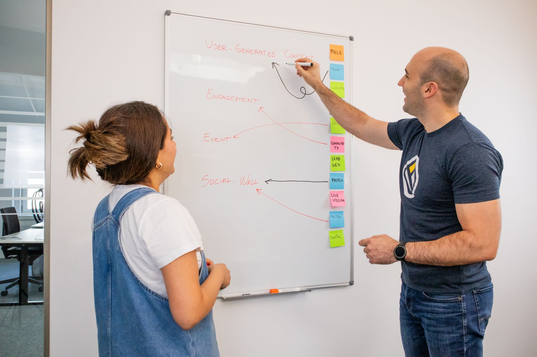 Beginner marketer planning a 30-day digital marketing roadmap on a whiteboard