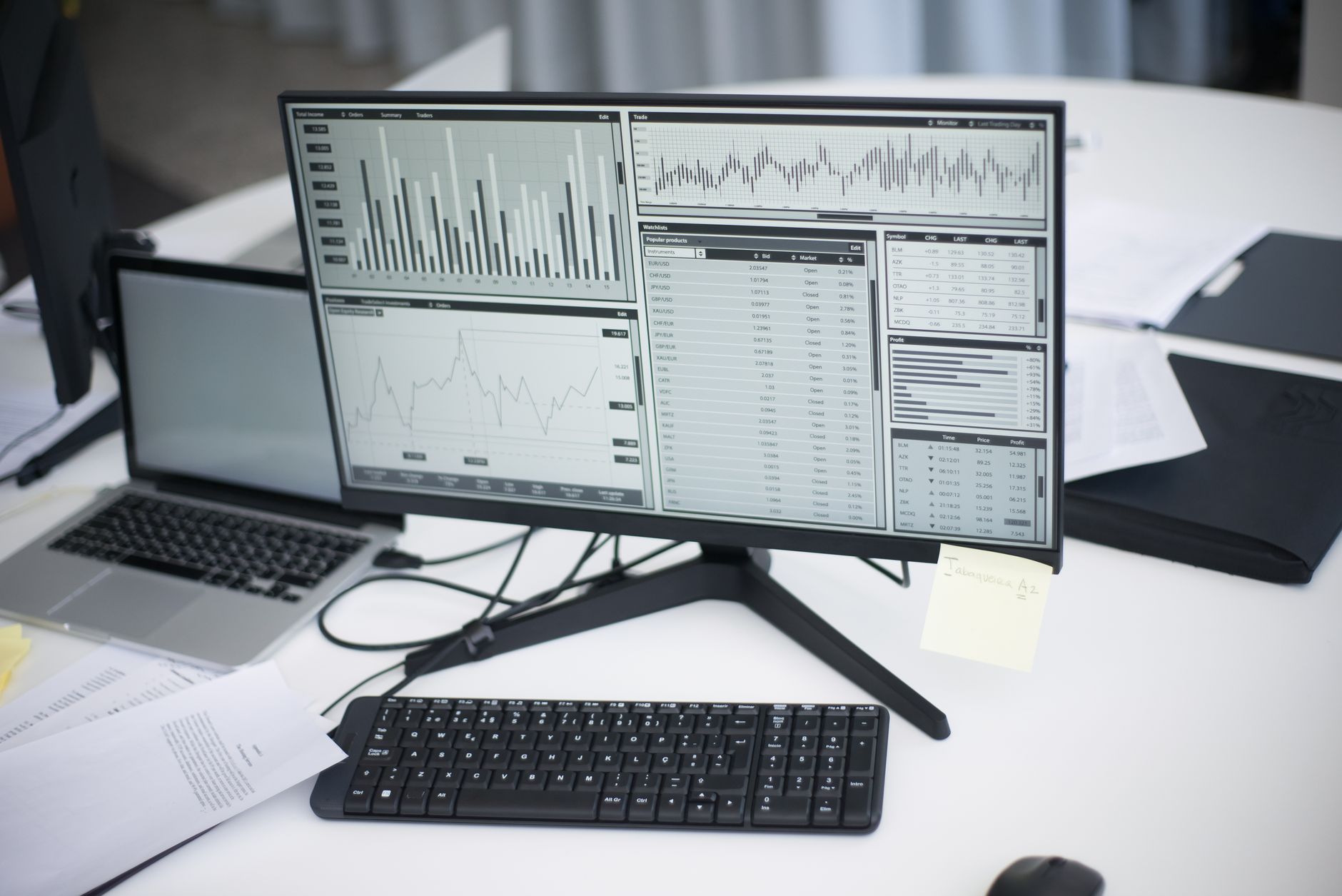Digital marketer reviewing analytics data on a monitor to optimize marketing strategy
