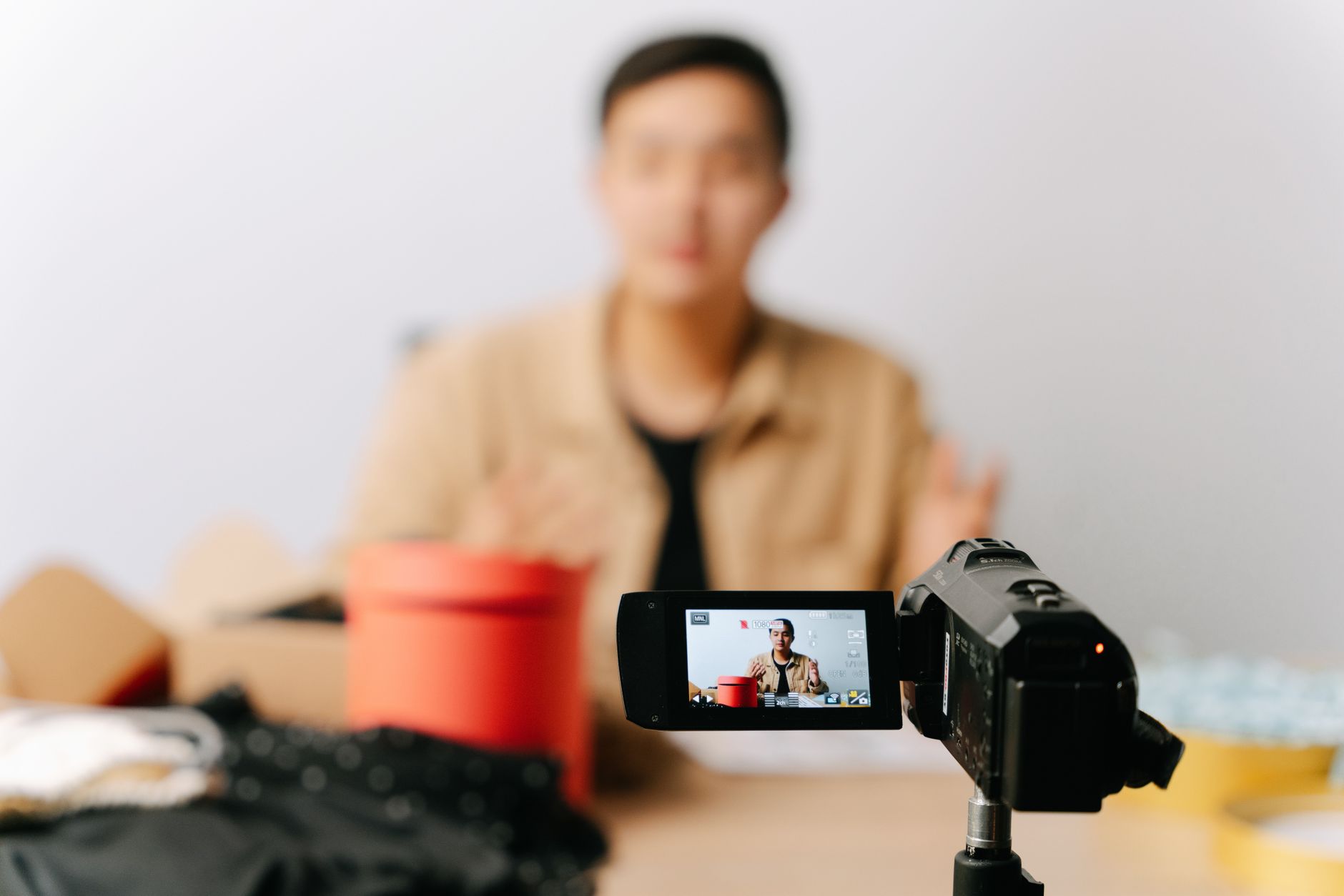 Content creator filming short-form video for social media marketing
