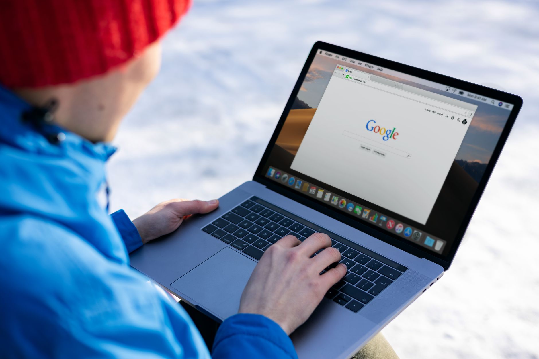 AI-powered search results displayed on a laptop screen