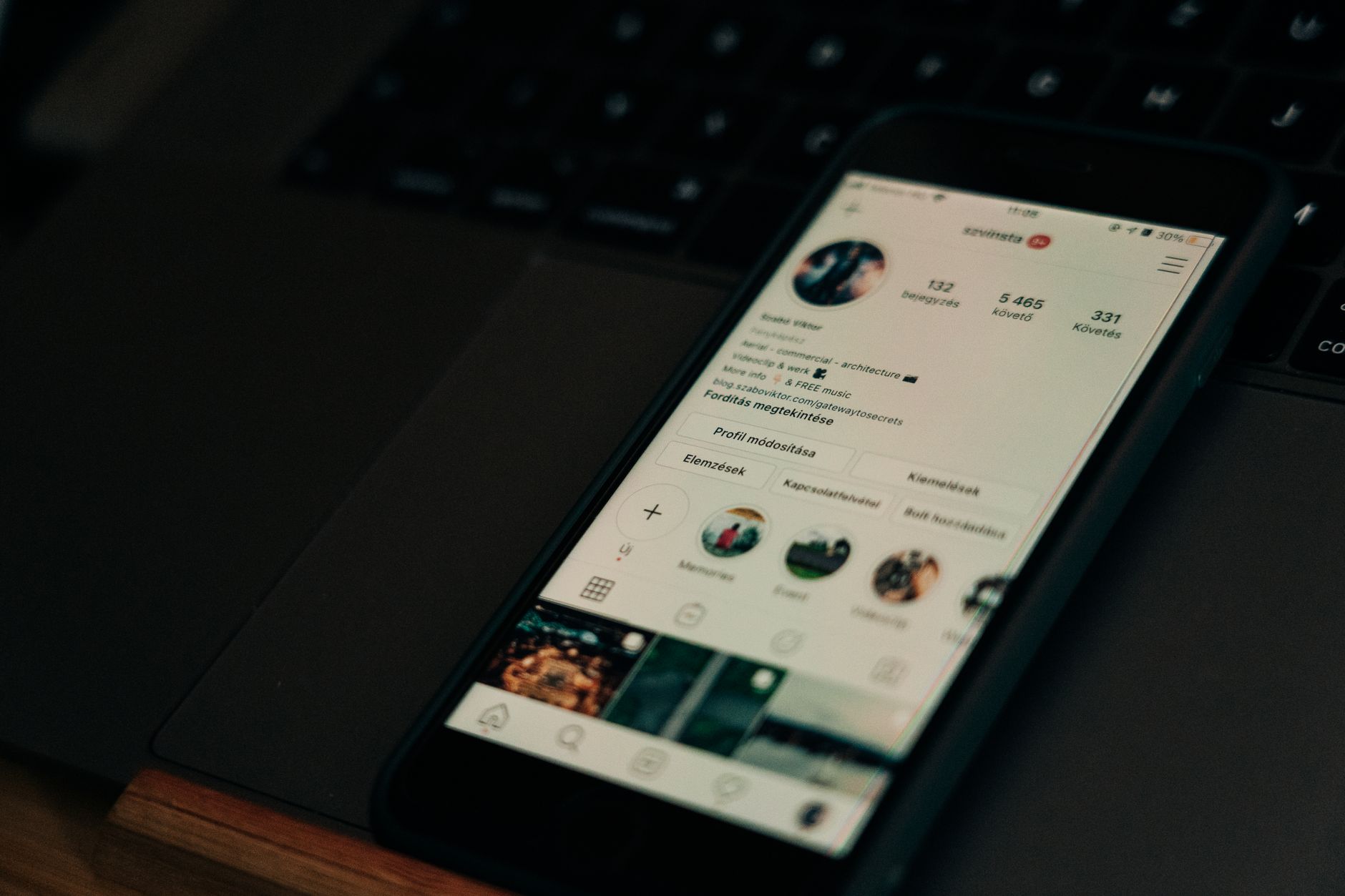 Optimized social media profile page on smartphone showing bio and link