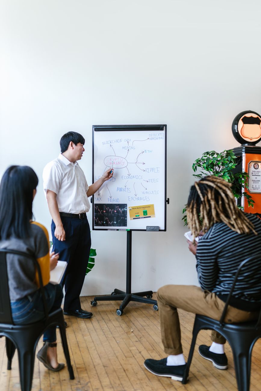 Team building audience persona profiles on a whiteboard