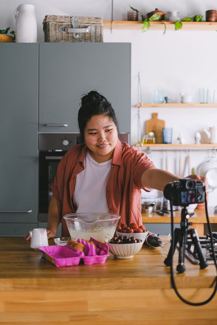 Content creator filming short-form social video for marketing