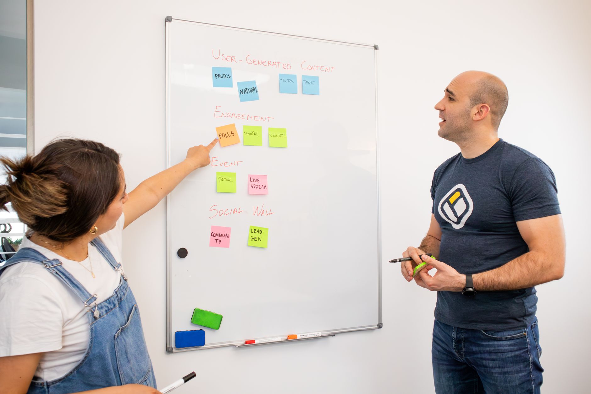 Content strategy team mapping a connected content ecosystem on a whiteboard