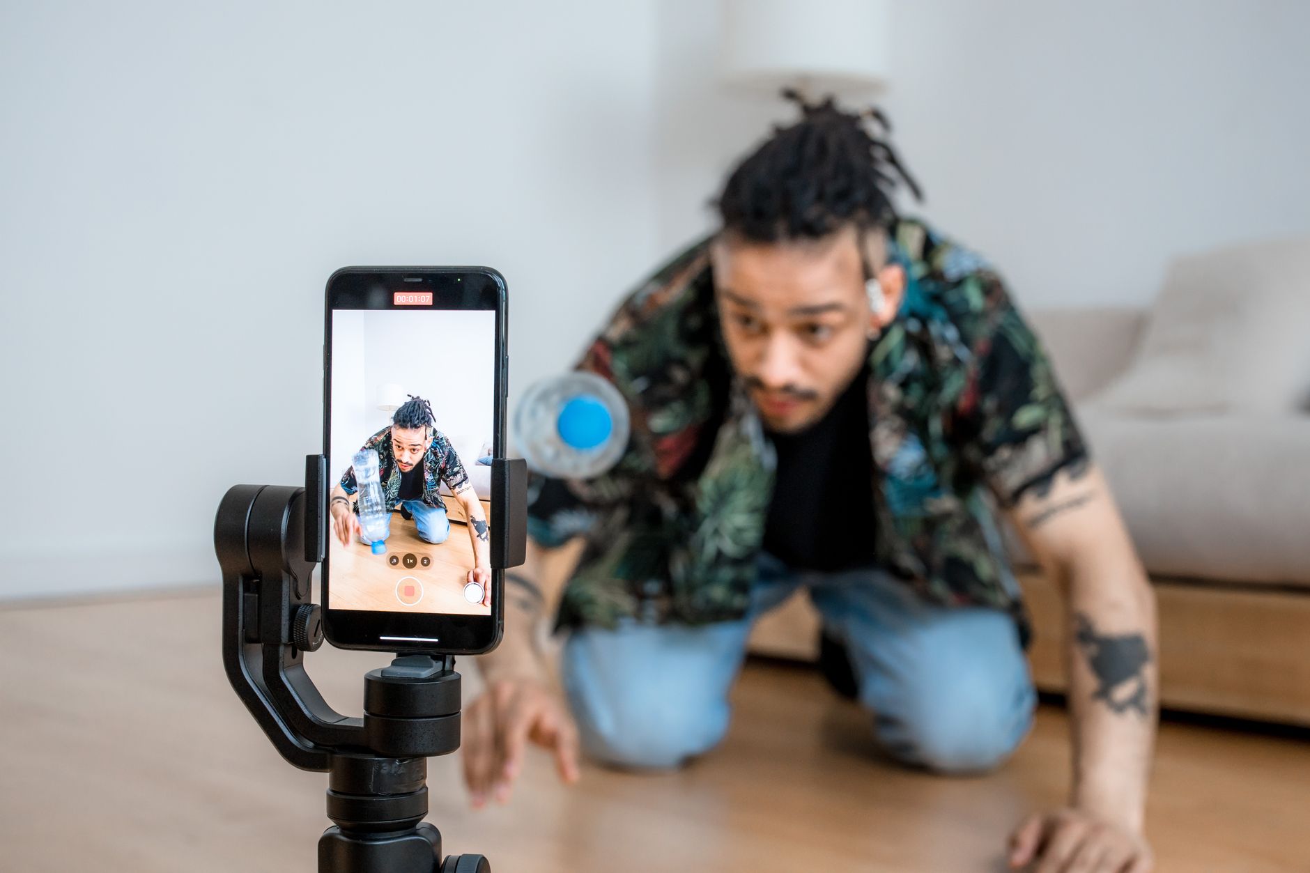 Social media content creator filming a short-form video for search