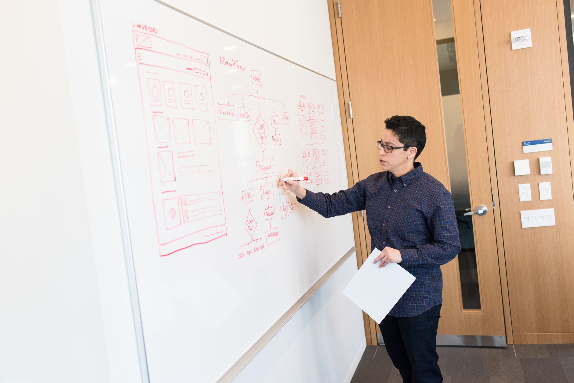 Diagram comparing SEO strategy and website optimization techniques on a whiteboard
