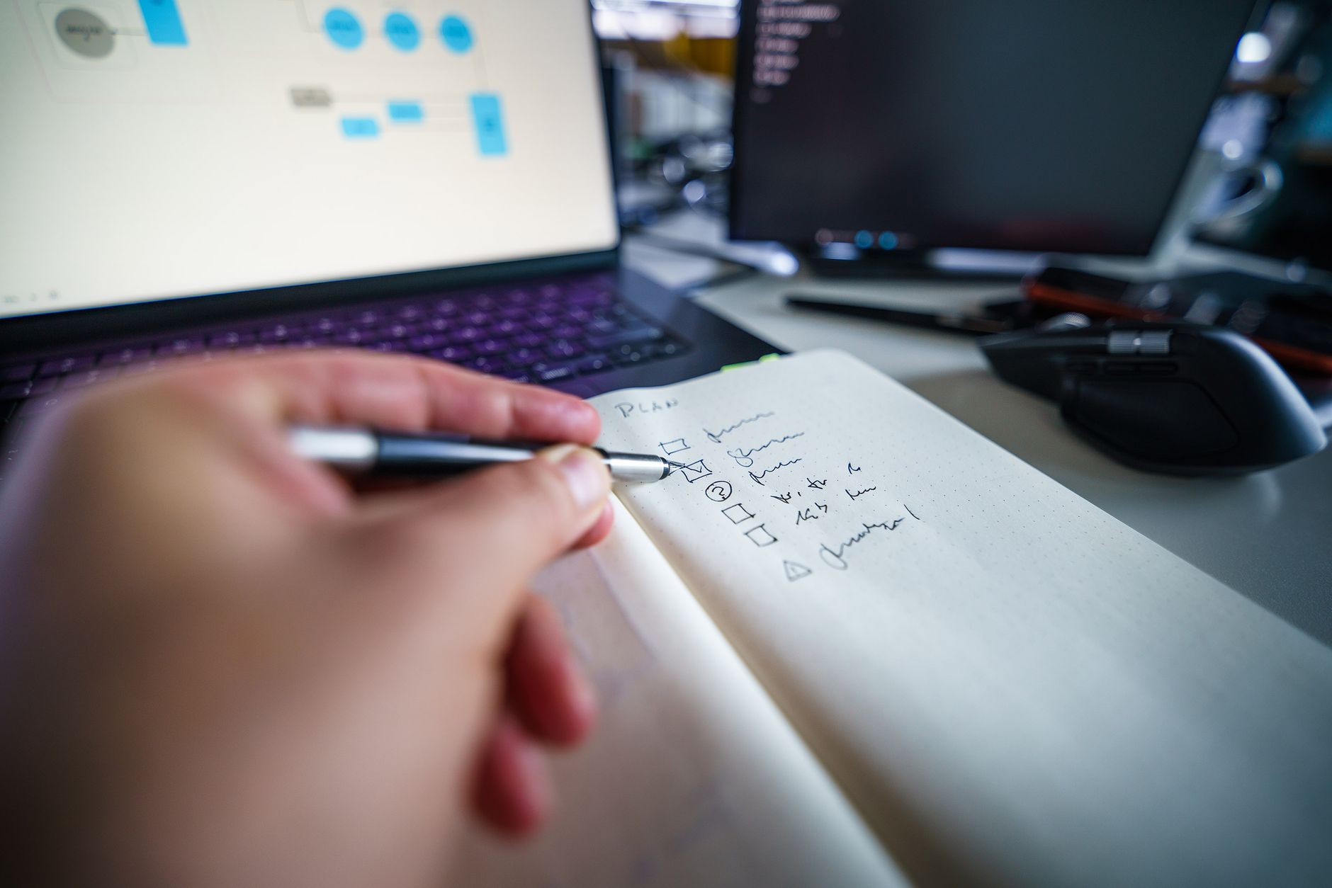 SEO audit checklist on a laptop screen showing on-page factors