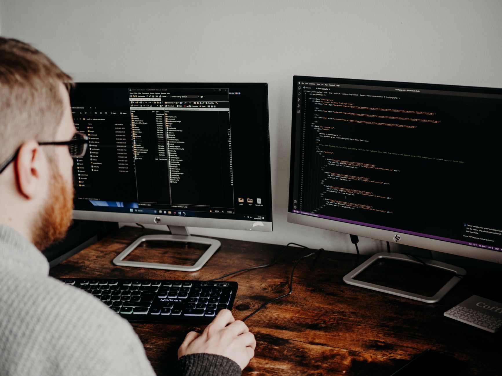 Developer fixing on-page SEO issues on a website code editor