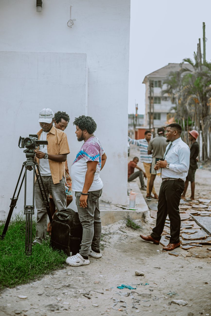 African film crew on set shooting a Nollywood production