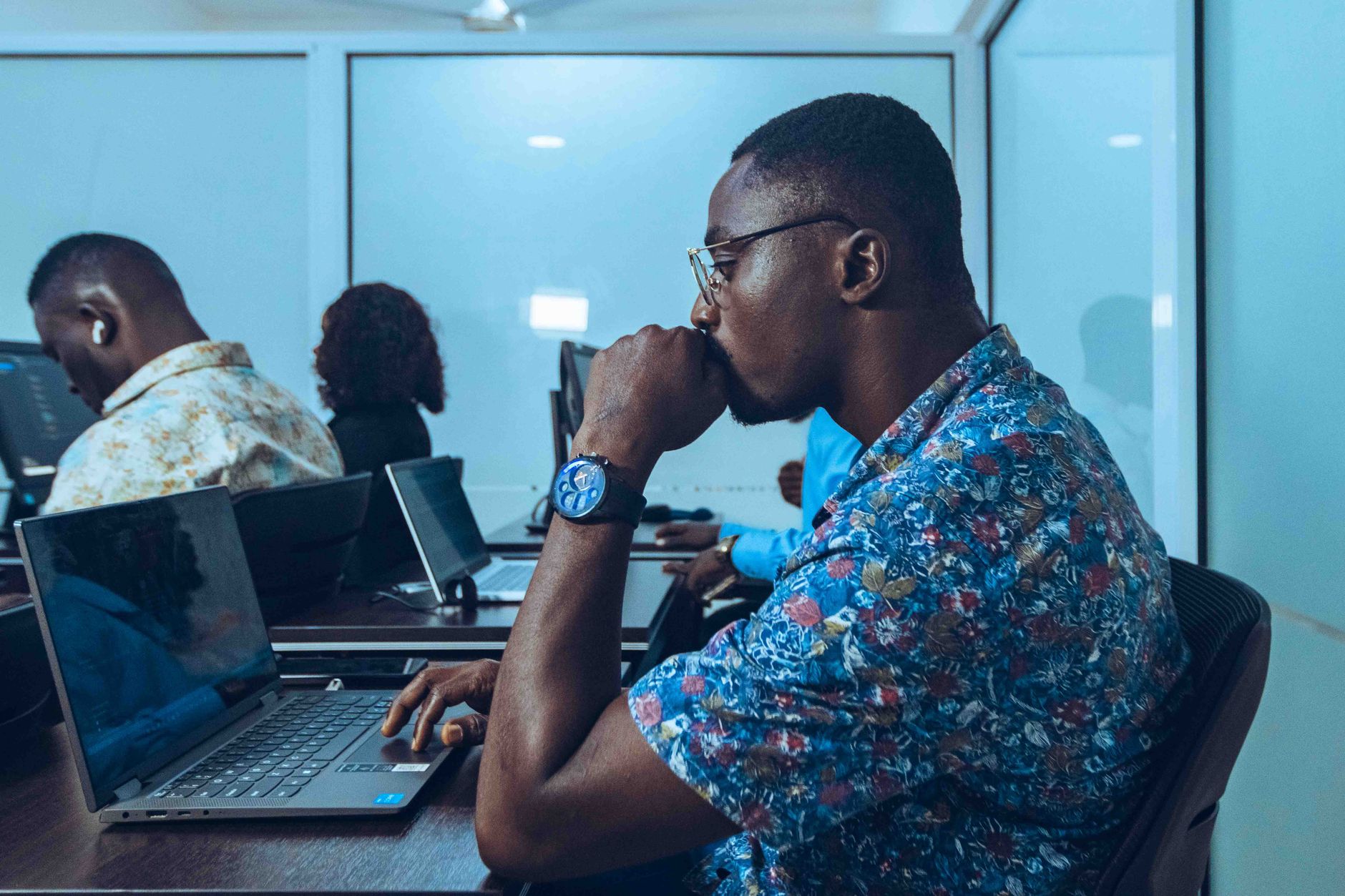 Young African entrepreneurs attending a tech training workshop in Accra Ghana
