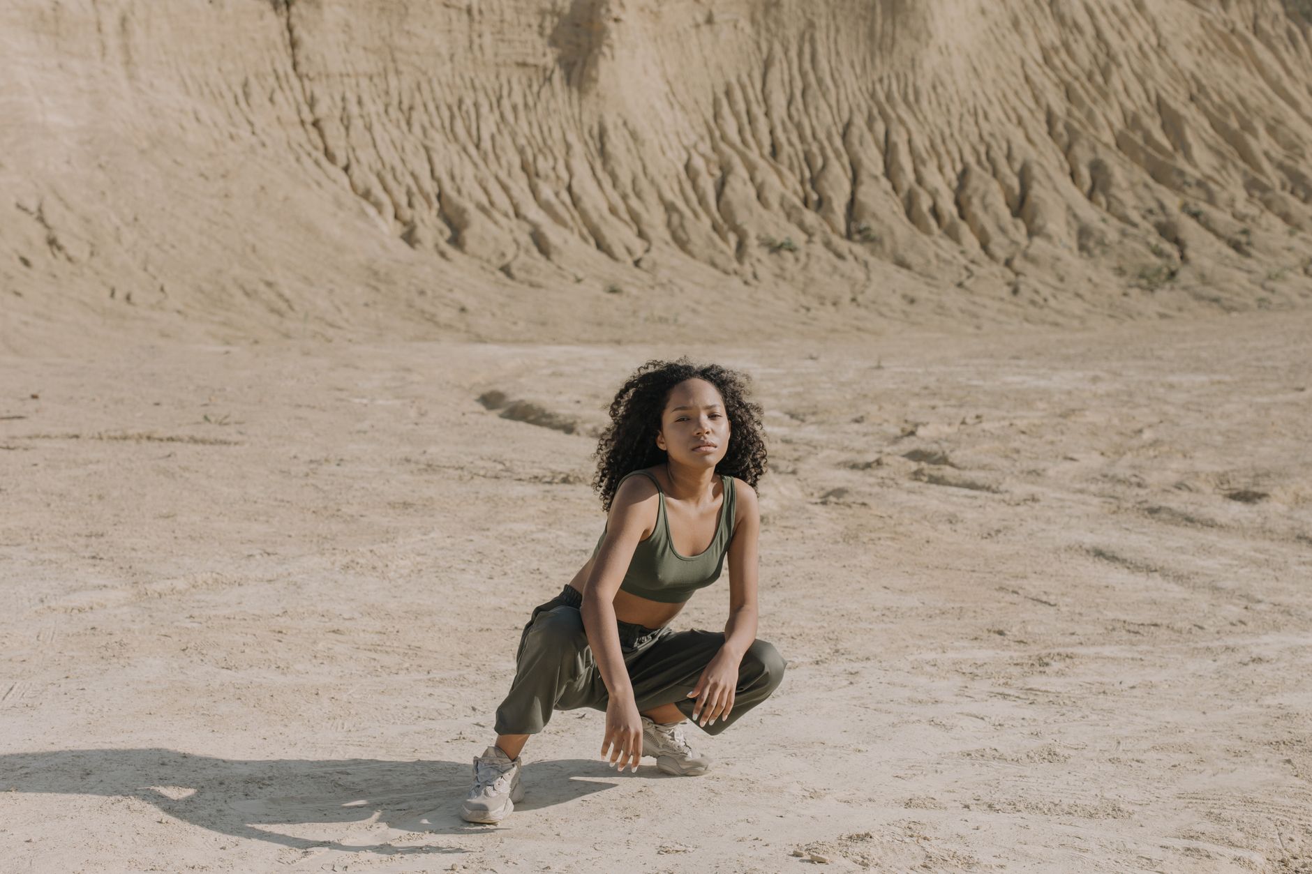 Minimalist activewear set in earth tones inspired by African aesthetic