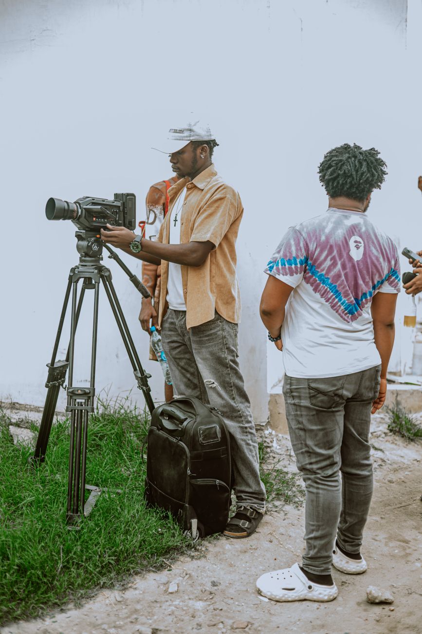 Nollywood film set with crew and cameras in Lagos