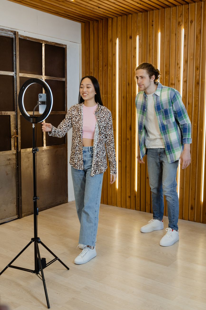 Instagram Reels content creation setup with ring light and camera