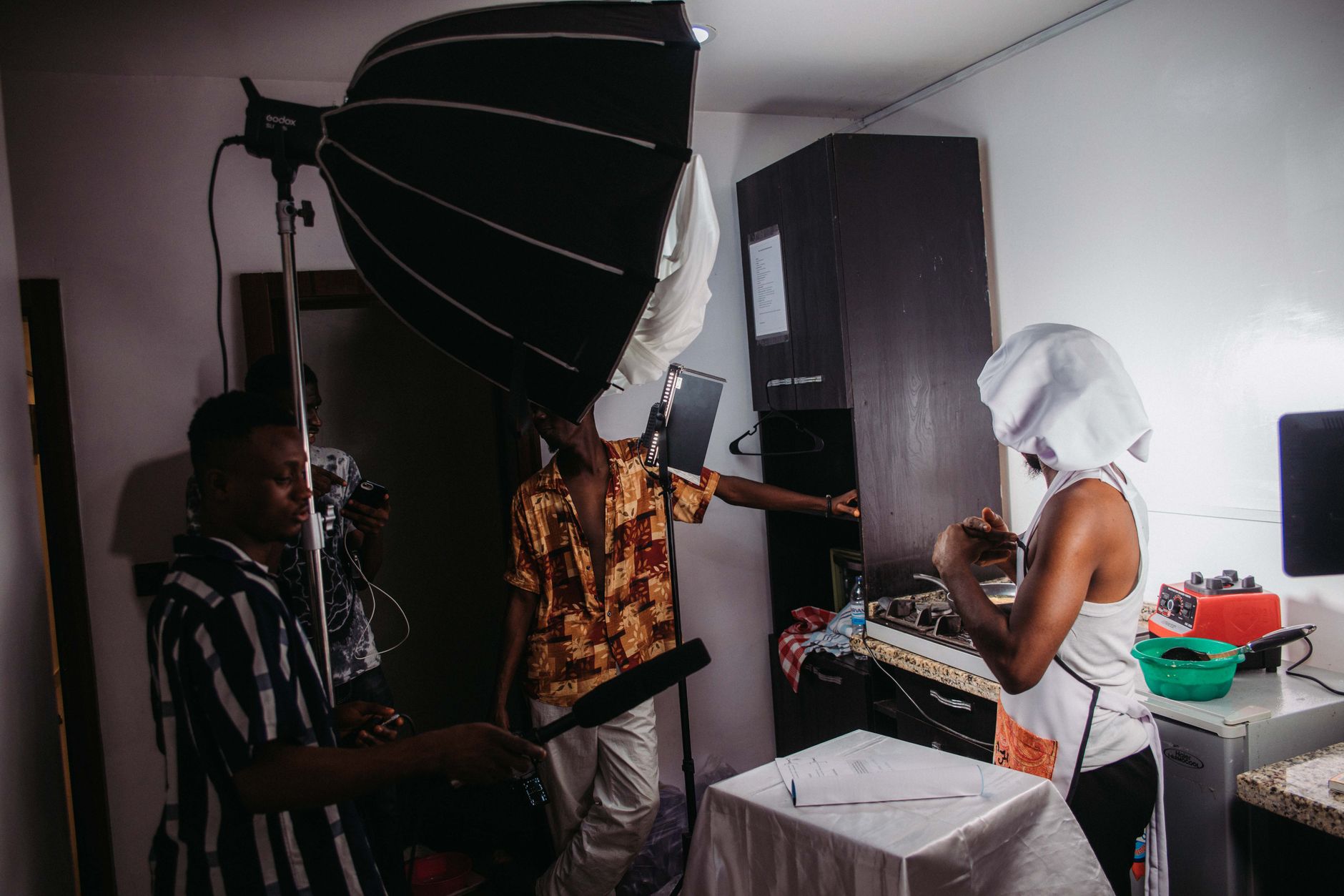 Video production team working in an African creative studio