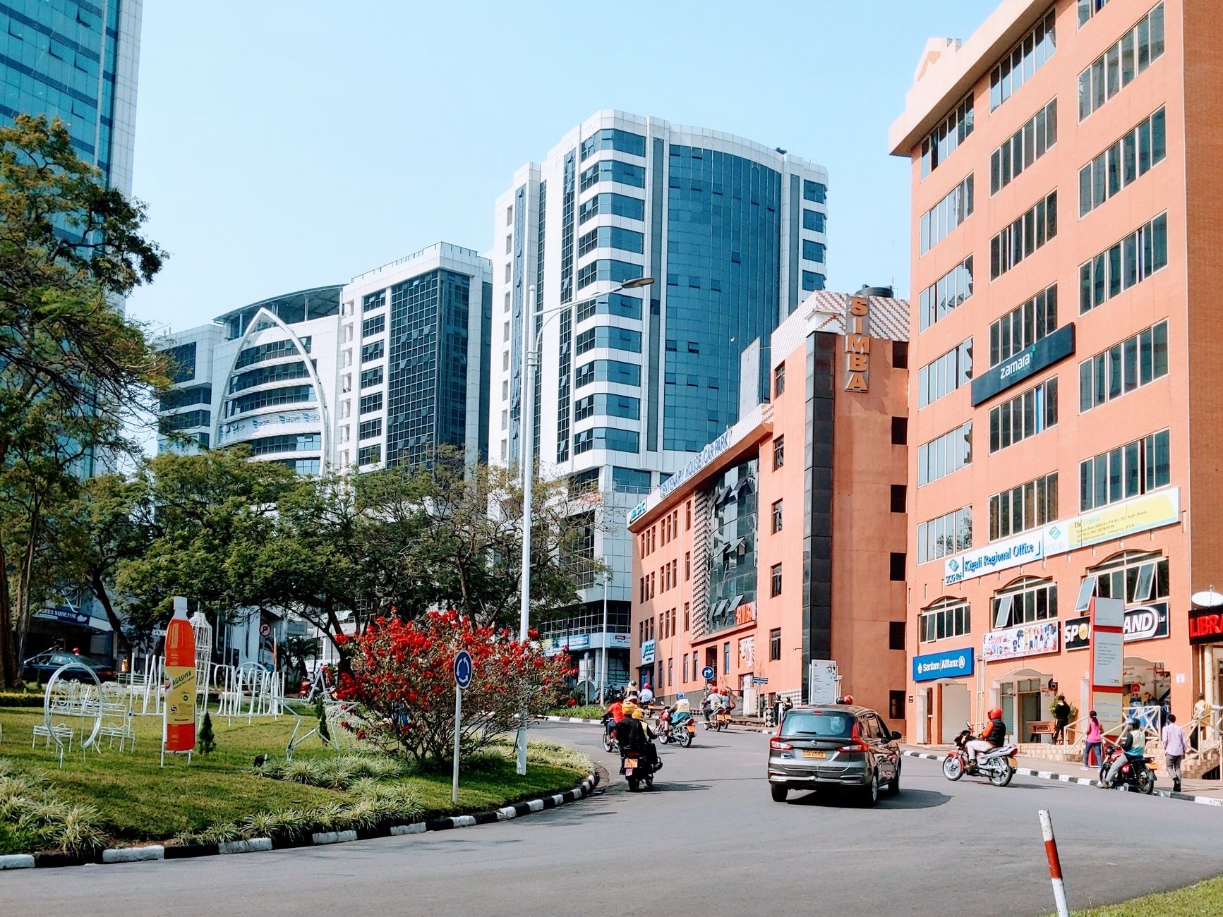 Kigali Rwanda city skyline with modern buildings and green hills