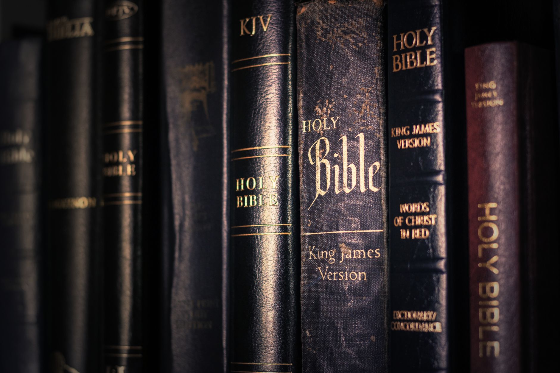 Side-by-side comparison of multiple Bible translations open on a table