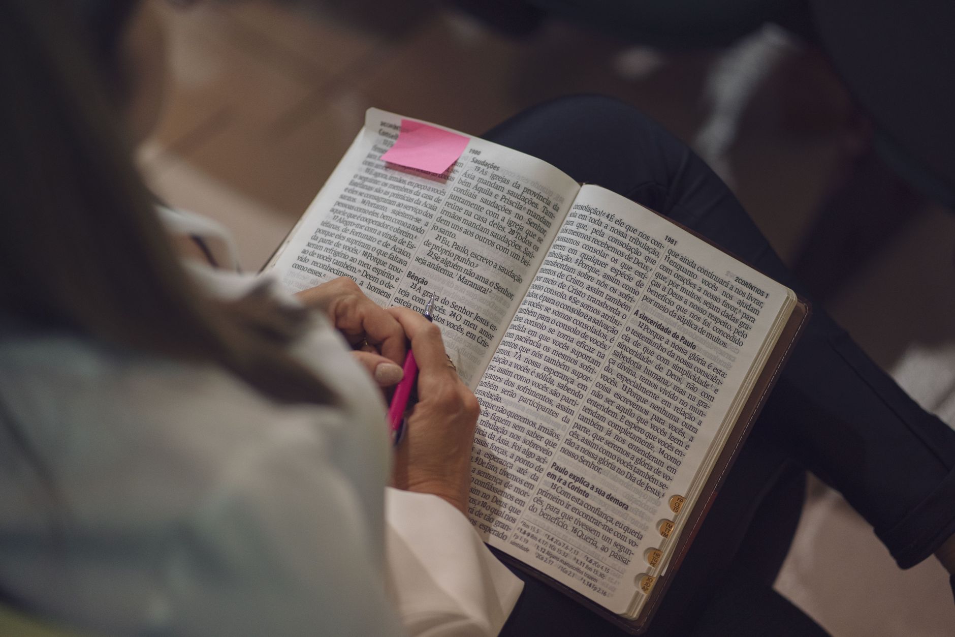 Bible study notes and highlighted scripture passages showing thematic connections across books