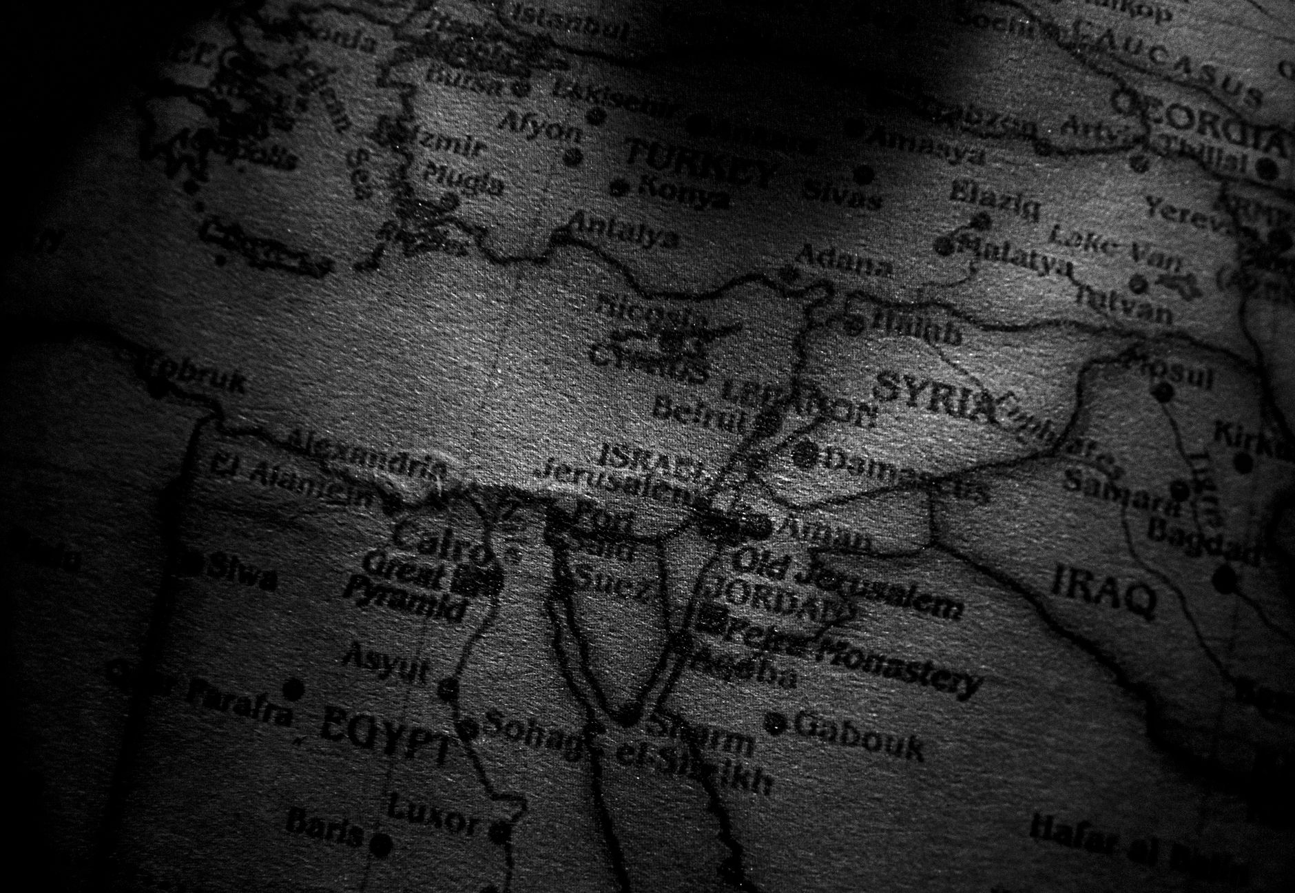 Ancient map of the Middle East showing biblical lands and trade routes