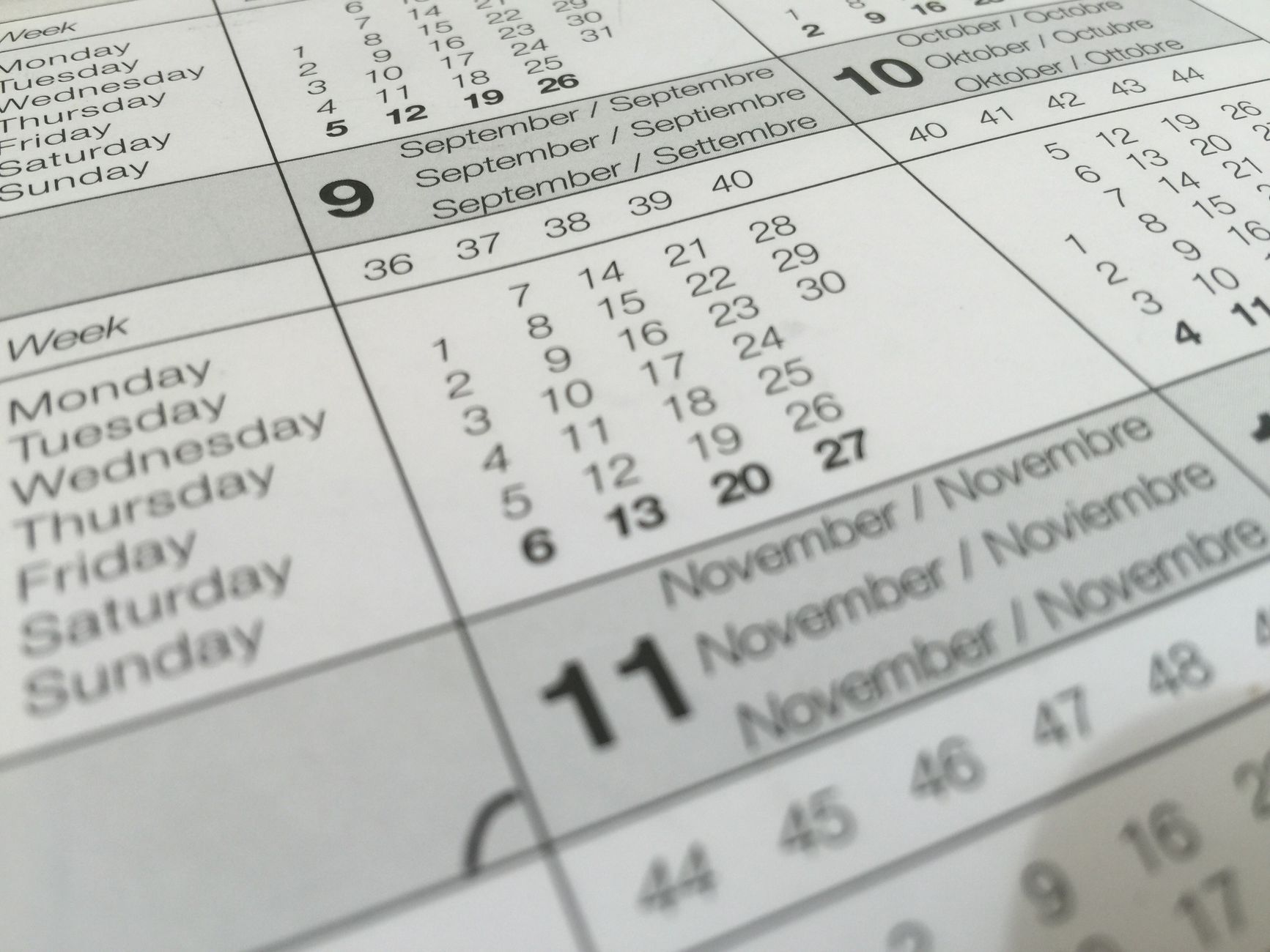 Yearly calendar with Bible reading schedule and highlighted dates