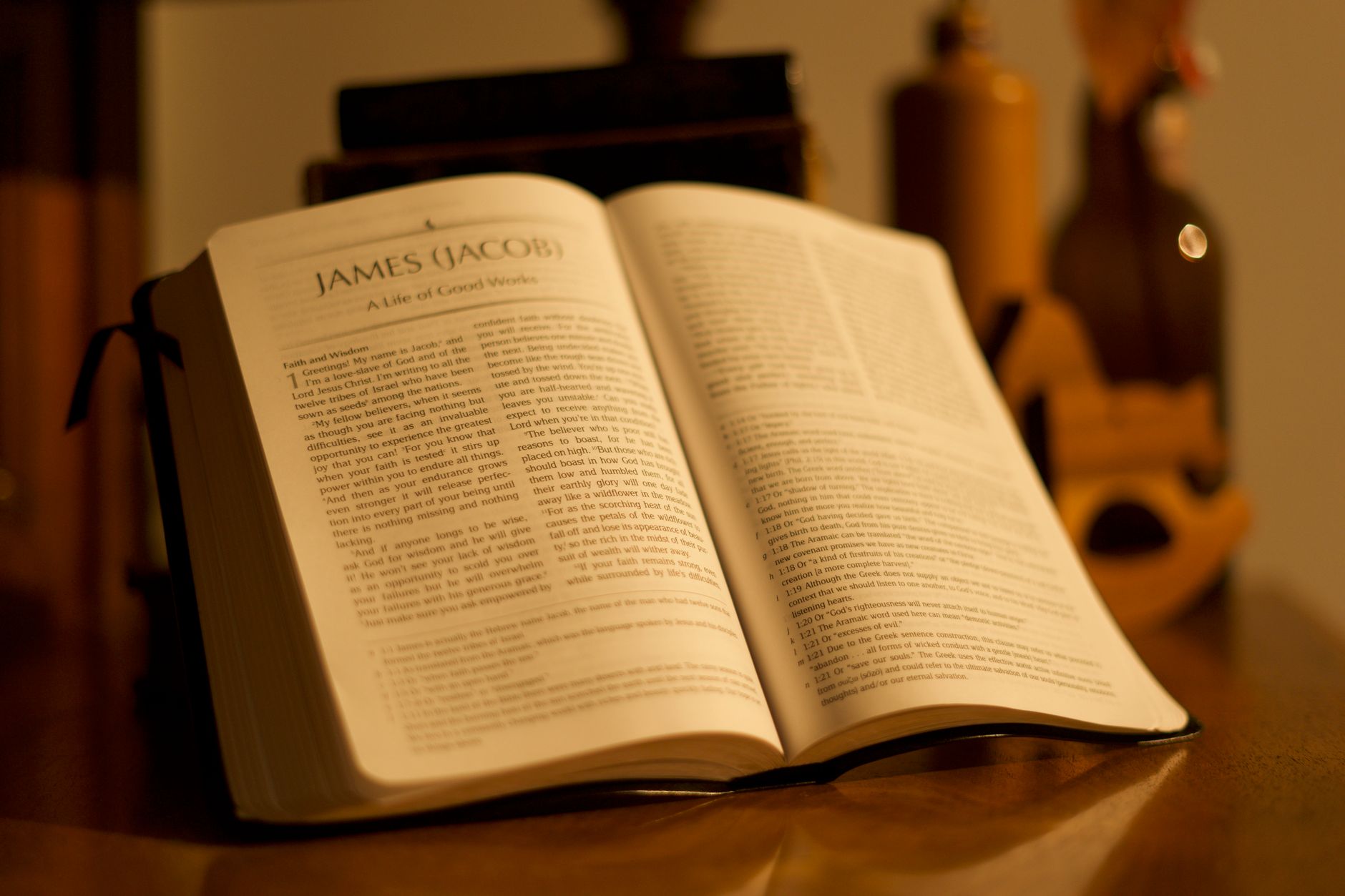 Open study Bible showing cross-reference columns in the margin